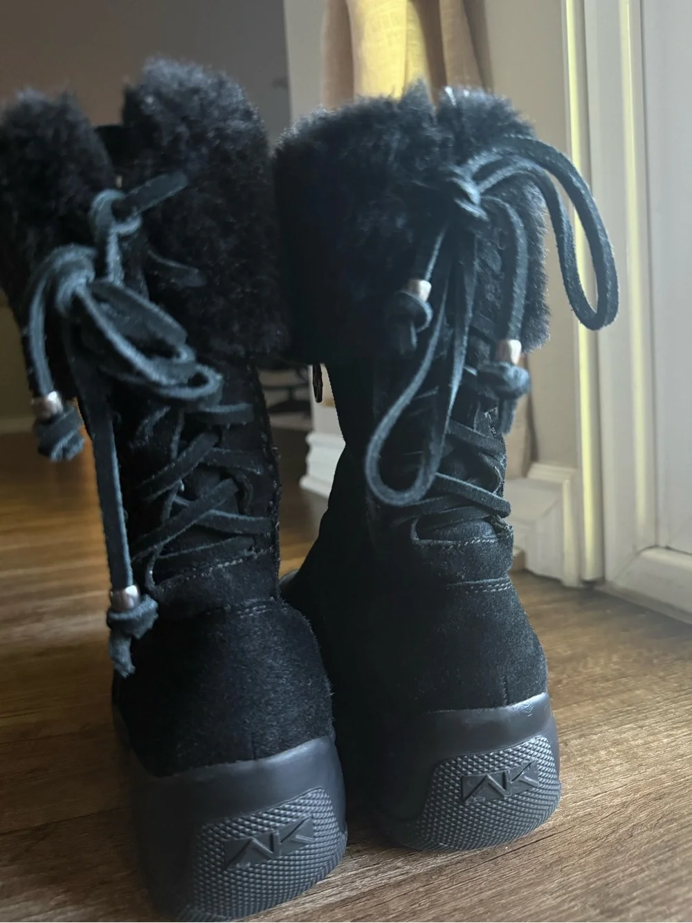 Anne Klein Women's Black Fur-Trim Suede Winter Boots